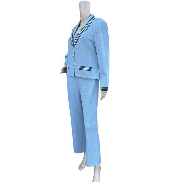 St. John 8 M 6 Santana Knit 3pc Pant Suit Set Light Blue Jacket Tank Pants - Picture 13 of 16
